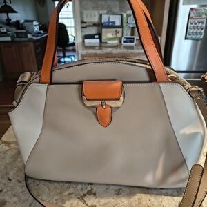 Women’s Two-Tone Leather Satchel Bag in Cream and Orange